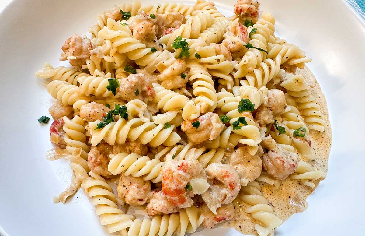 crawfish monica pasta on a plate