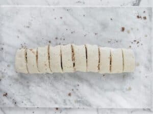 cinnamon roll dough cut into slices