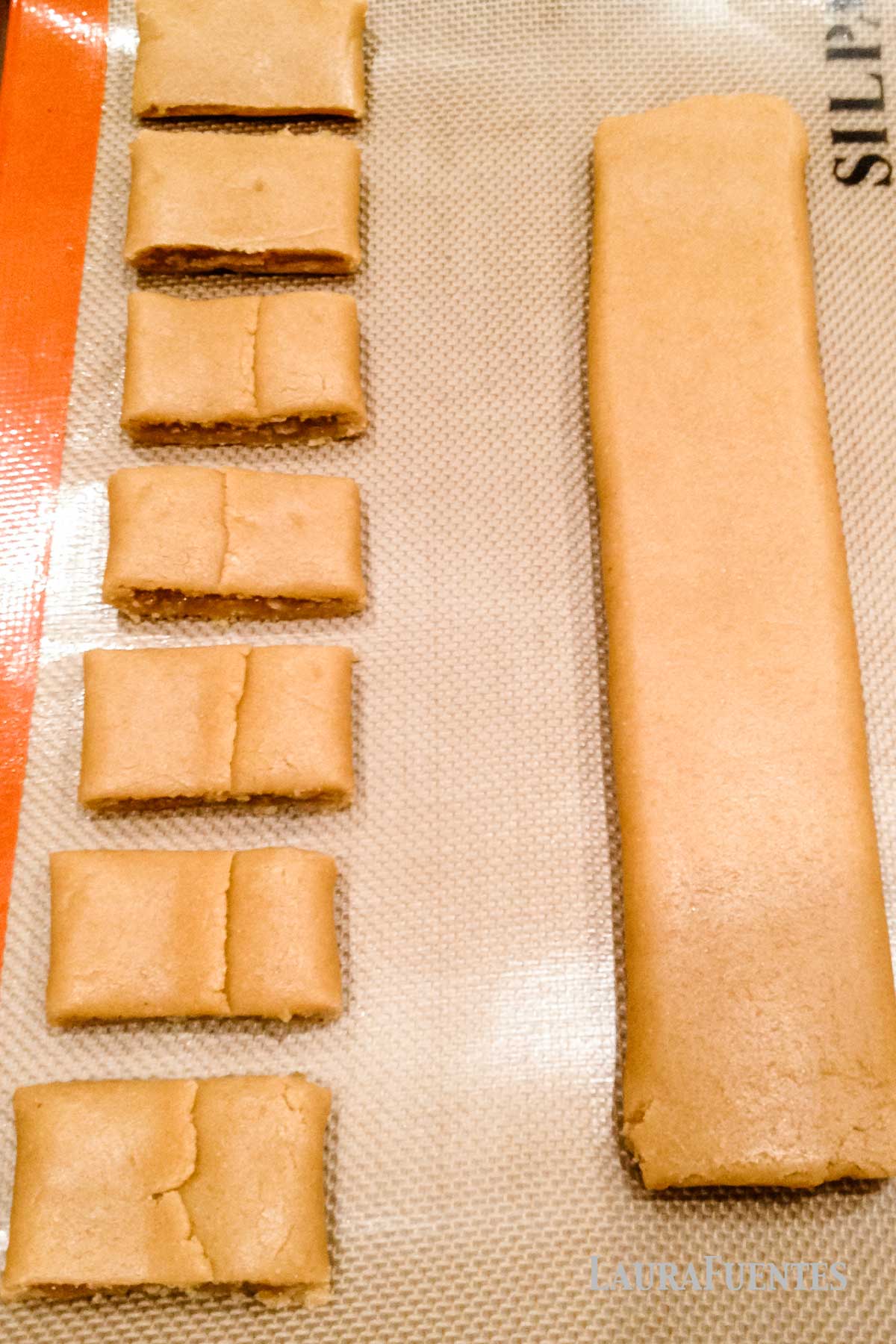 cutting a homemade fig newton log