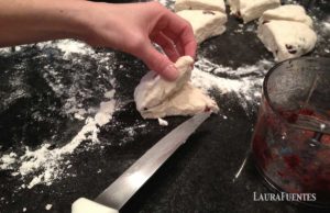cranberry orange scone dough cut in half