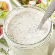 a jar with Greek yogurt ranch dressing