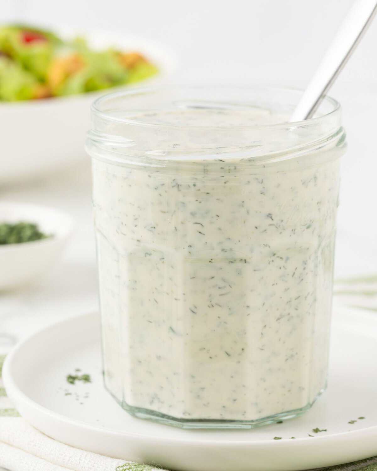 a jar with Greek yogurt ranch dressing