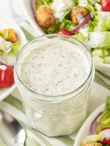 a jar with Greek yogurt ranch dressing