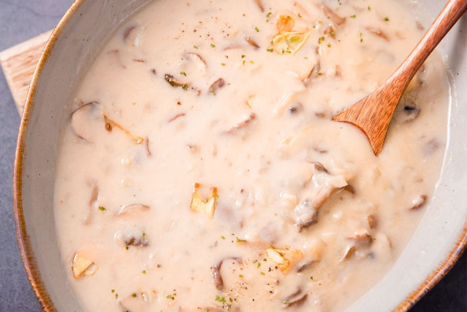 a bowl of cream of mushroom soup substitute