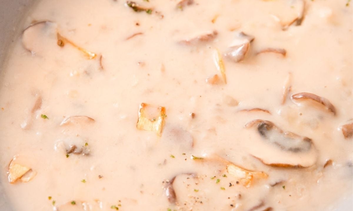 close up of cream of mushroom soup substitute