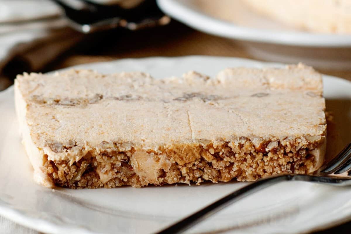 a slice of frozen pumpkin pie