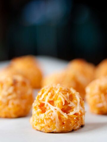 sweet potato tater tots on a baking sheet