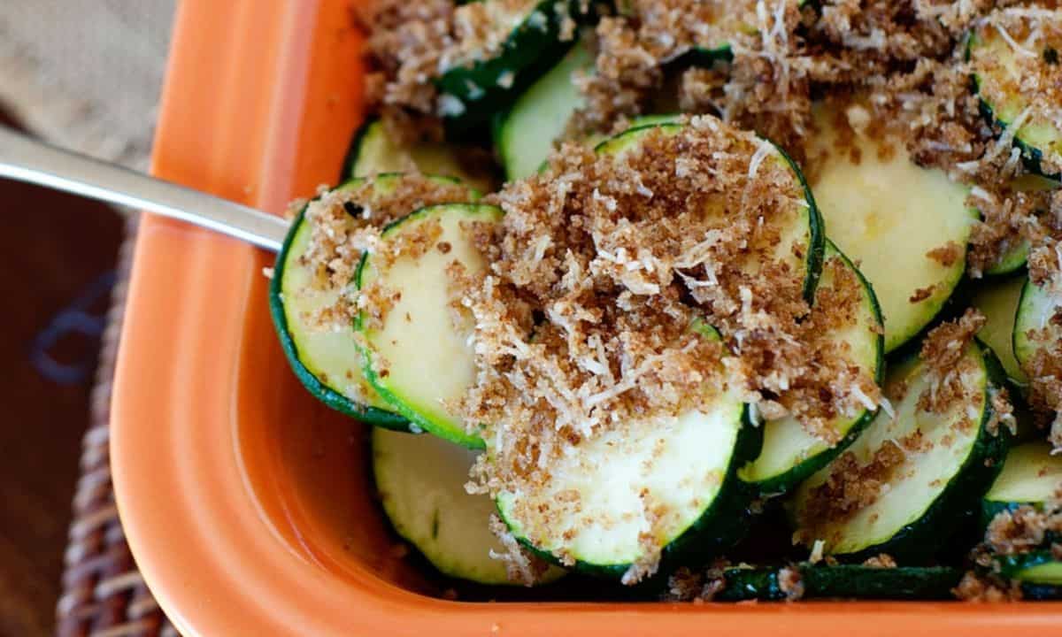 zucchini au gratin in a baking dish