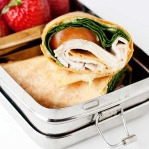 spinach turkey wrap in a lunchbox