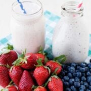 yogurt drinks and strawberries and blueberries