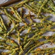 roasted Parmesan green beans in a baking sheet