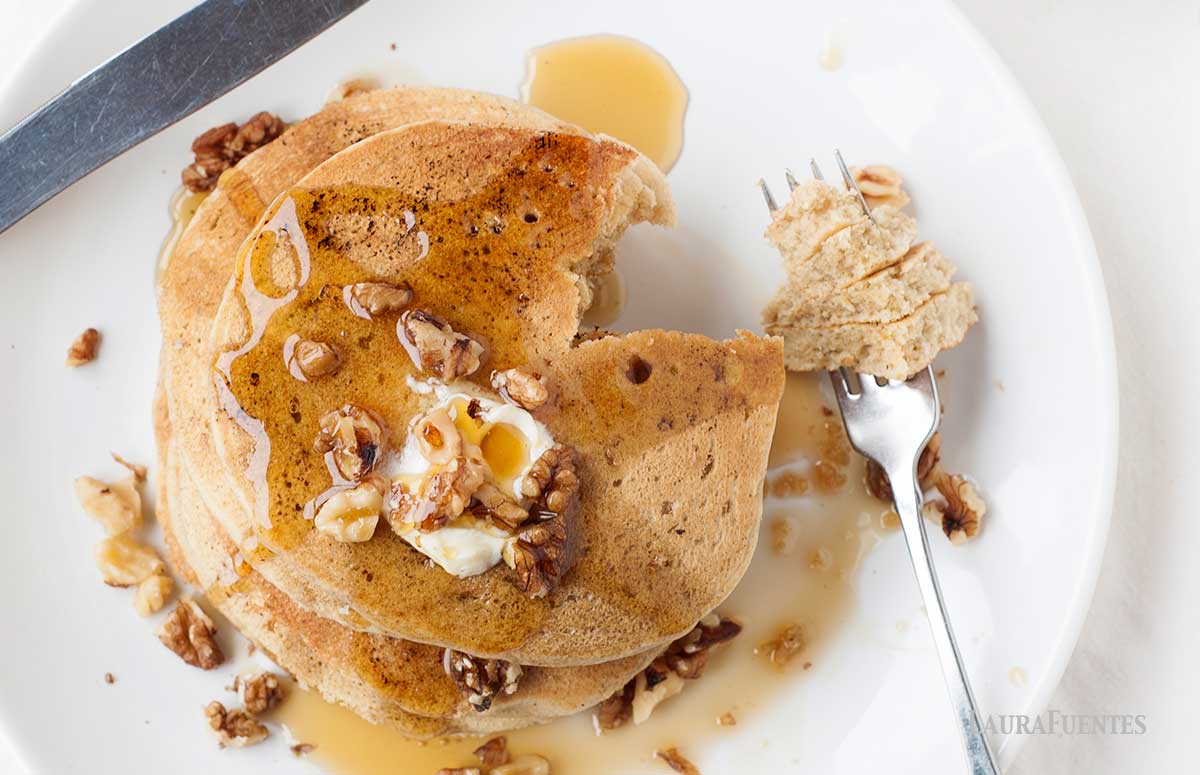 Overhead view of Banana Bread Pancakes