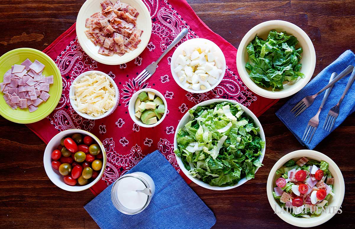 the ingredients of the cobb salad bar