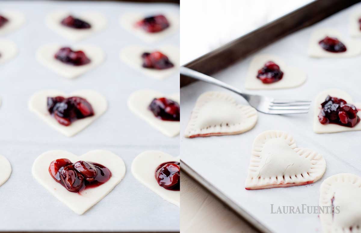 side by side images of making the cherry hand pies
