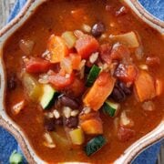 top view of a bowl of vegetable bean soup