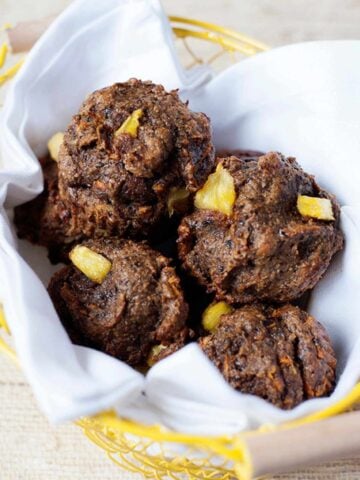 large serving bowl filled with high fiber muffins