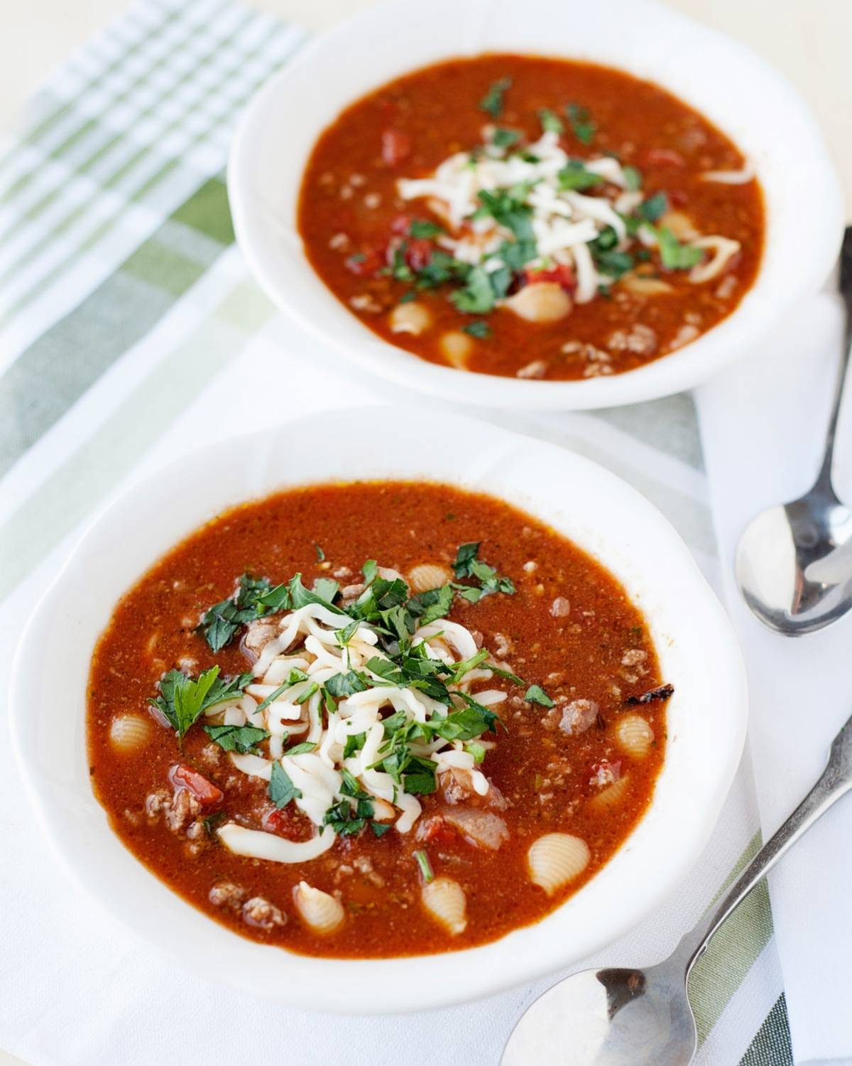 two bowls with lasagna soup