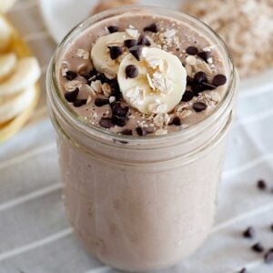 chocolate smoothie in a small glass