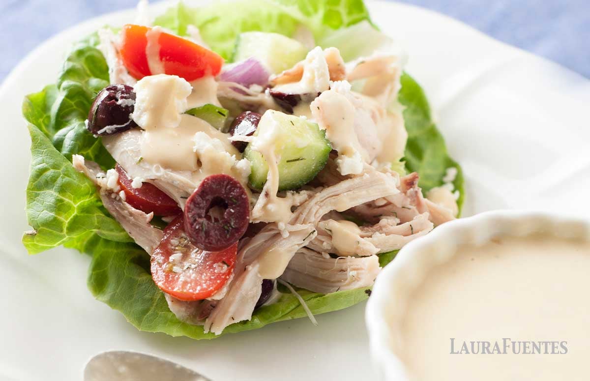 greek lettuce cups on a white plate