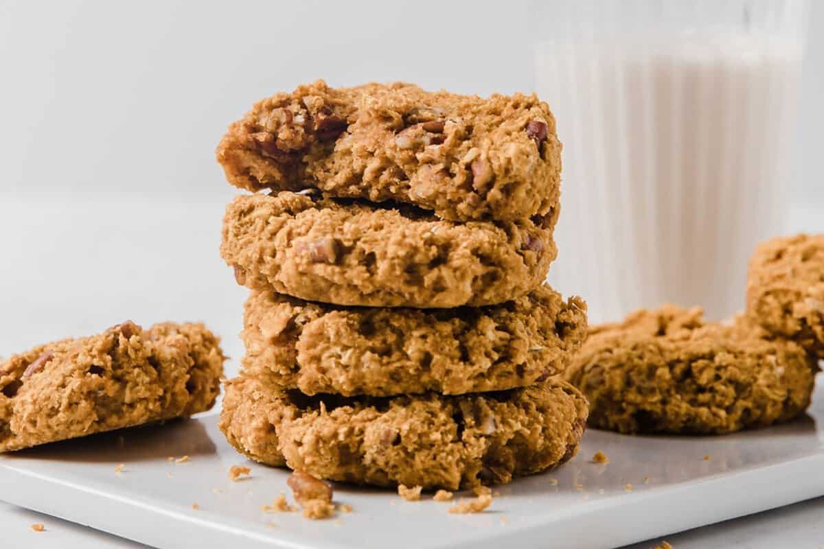 a stack of oatmeal protein cookies