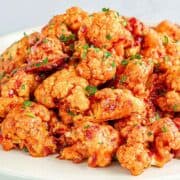 a dish with buffalo cauliflower bites