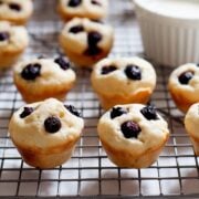 blueberry pancake bites on a cooling rack.