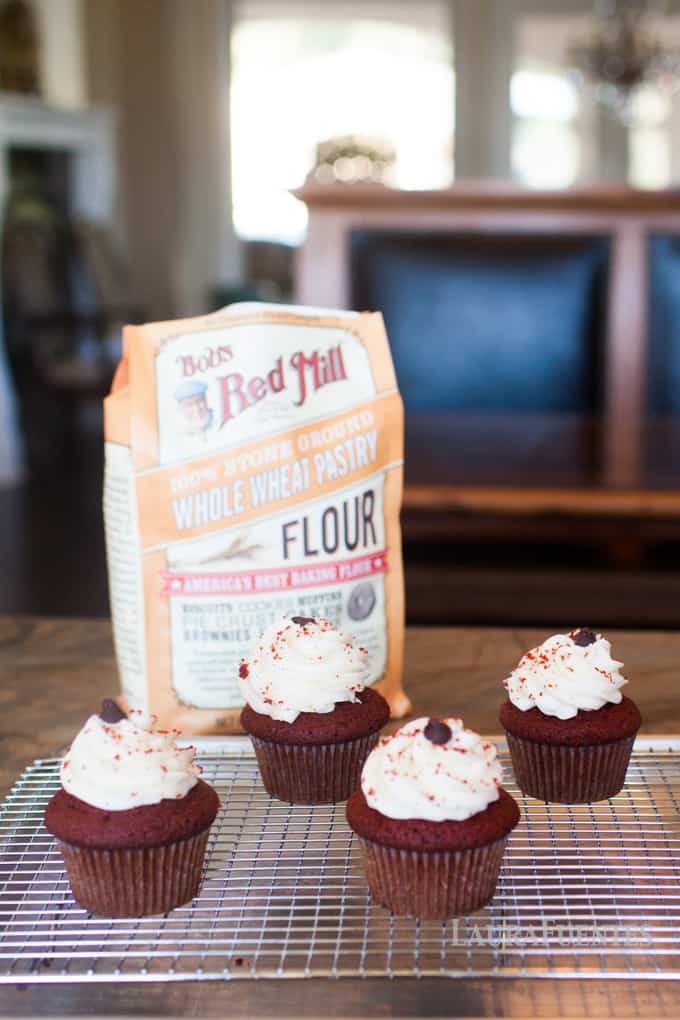 Red Velvet Cupcakes: perfect for any occasion, especially a party! Made with Bob's Red Mill, these are a tasty treat and come out perfect every time.