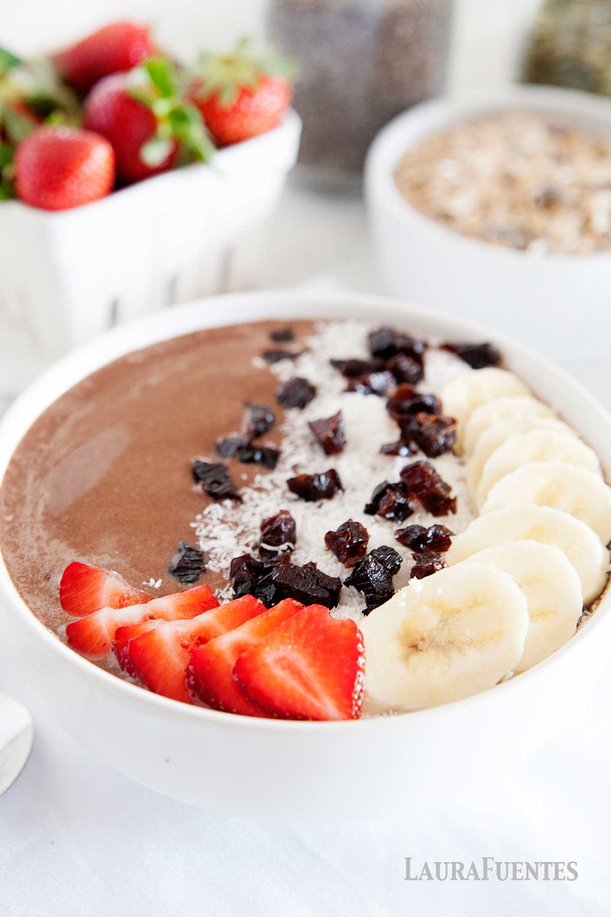 High Fiber and Protein Chocolate Smoothie Bowl in a bowl