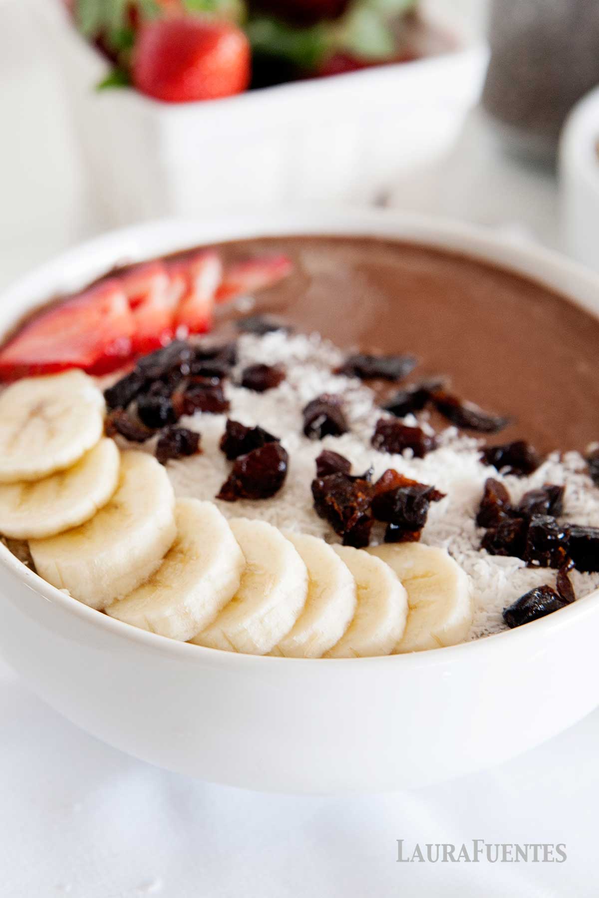 High Fiber and Protein Chocolate Smoothie Bowl in a bowl