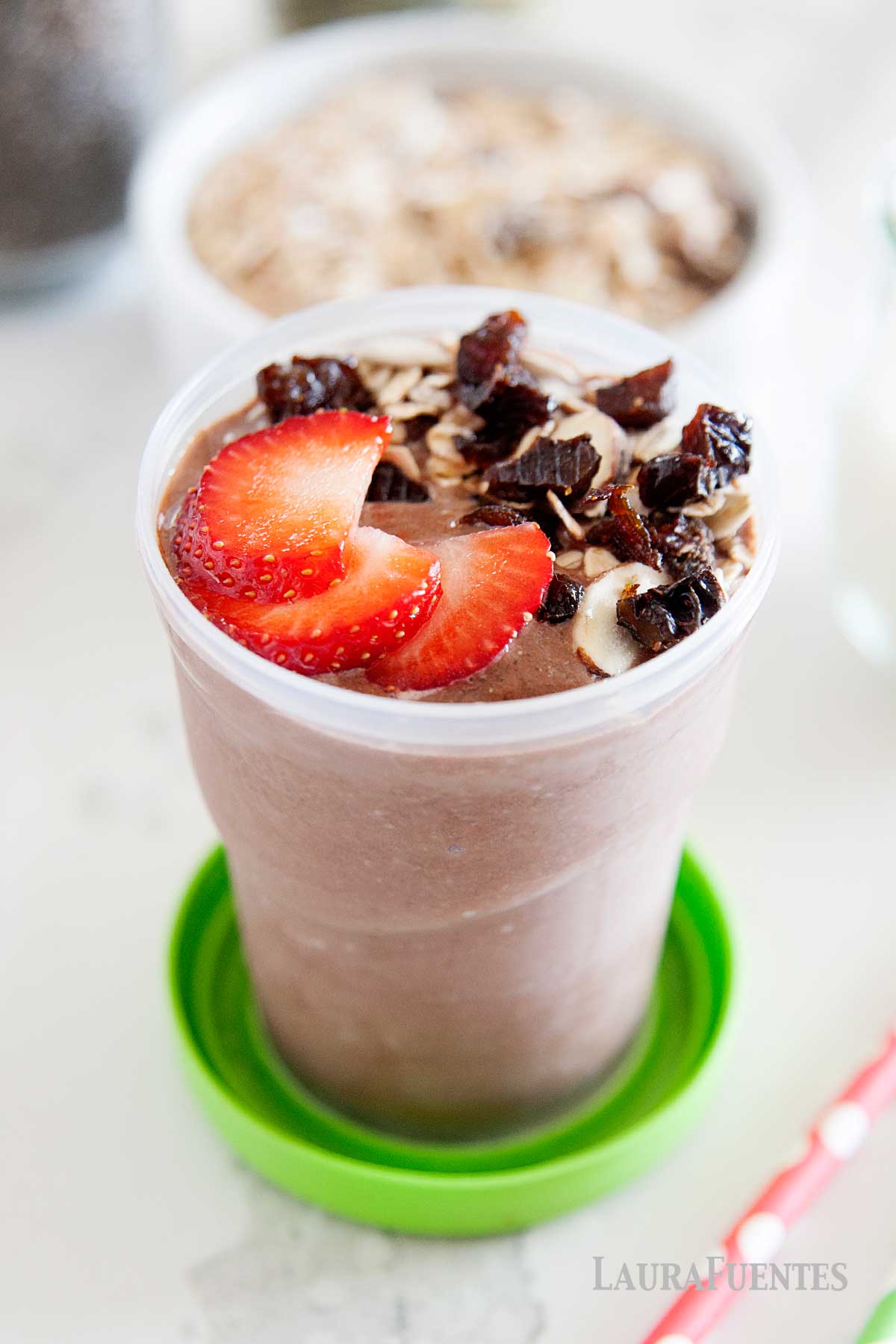 High Fiber and Protein Chocolate Smoothie Bowl in plastic container