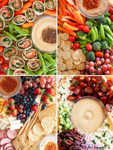 collage image with four hummus platter ideas