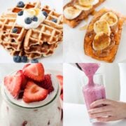an image collage of breakfast ideas without eggs