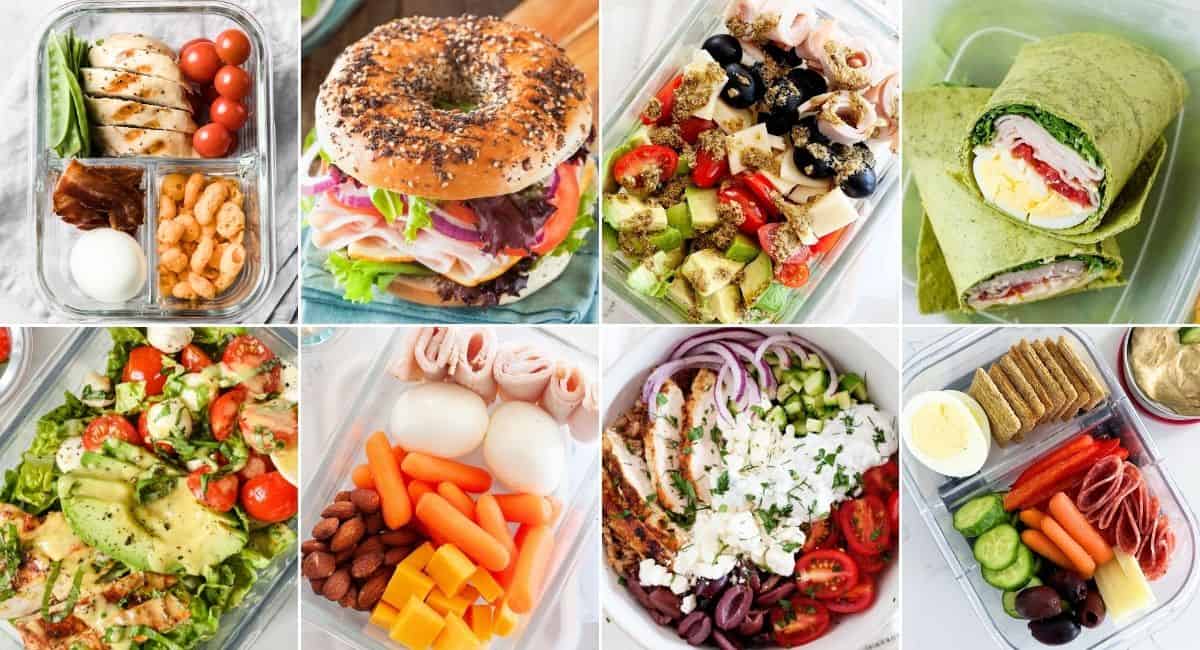collage image with eight work lunch ideas
