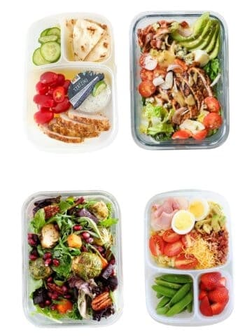 four lunchbox floating in a white background