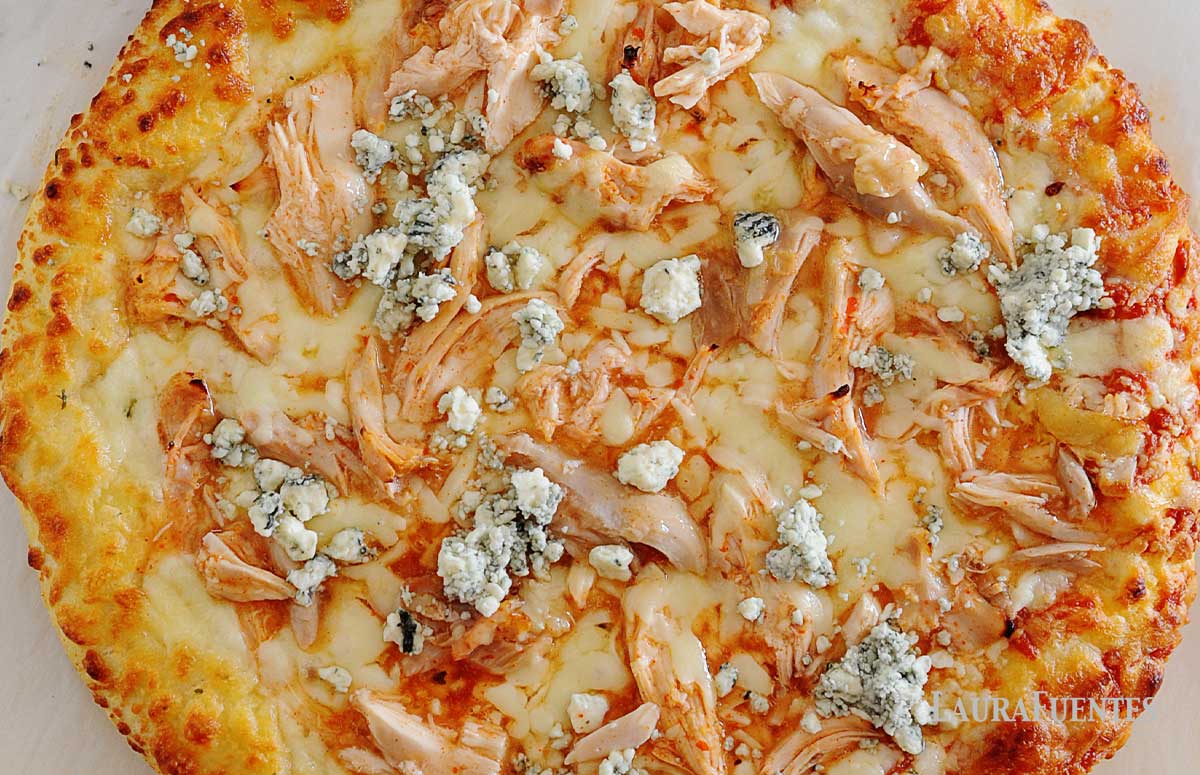 loaded buffalo chicken pizza