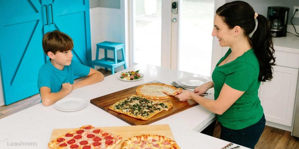 family pizza night with anitpasto salad and gluten free pizza