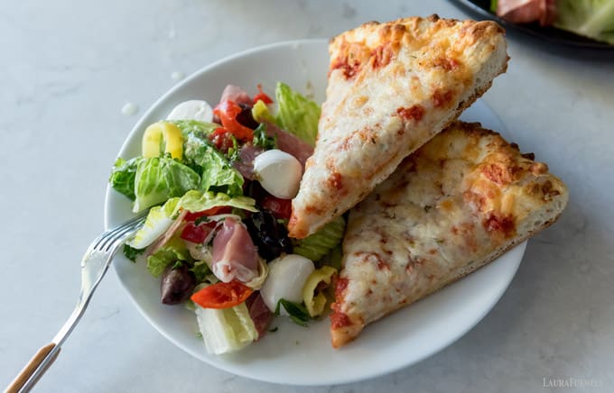 family pizza night with anitpasto salad and gluten free pizza