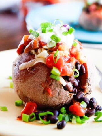 loaded sweet potato in a plate