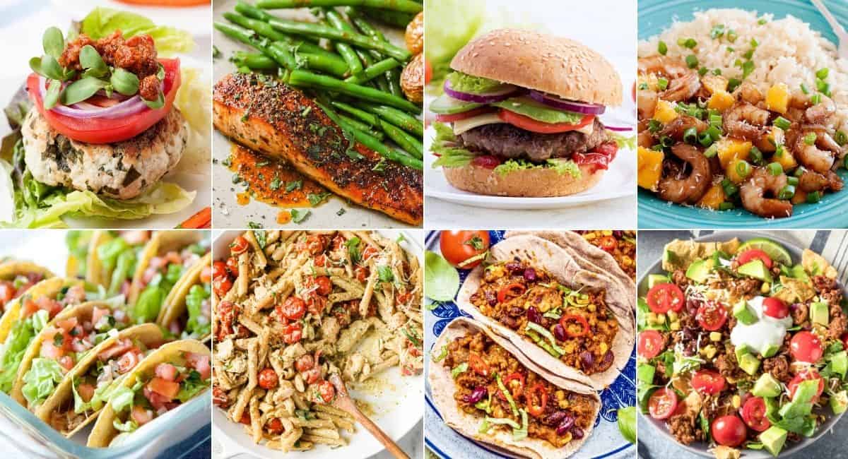 collage image with eight dinner ideas