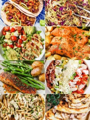 collage image with eight dinner ideas