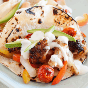 blackened salmon fajita tacos