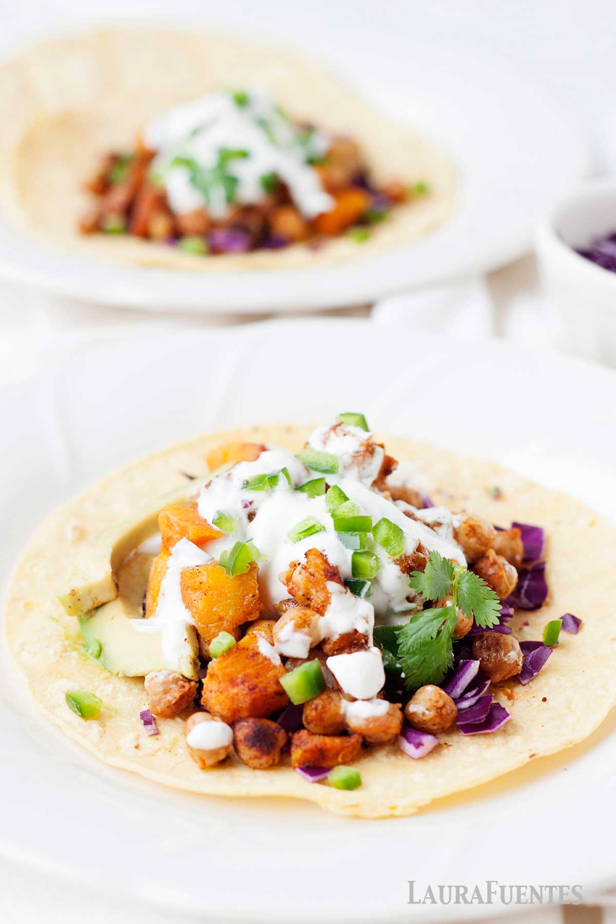 Roasted Chickpea and Butternut Squash Taco on a plate