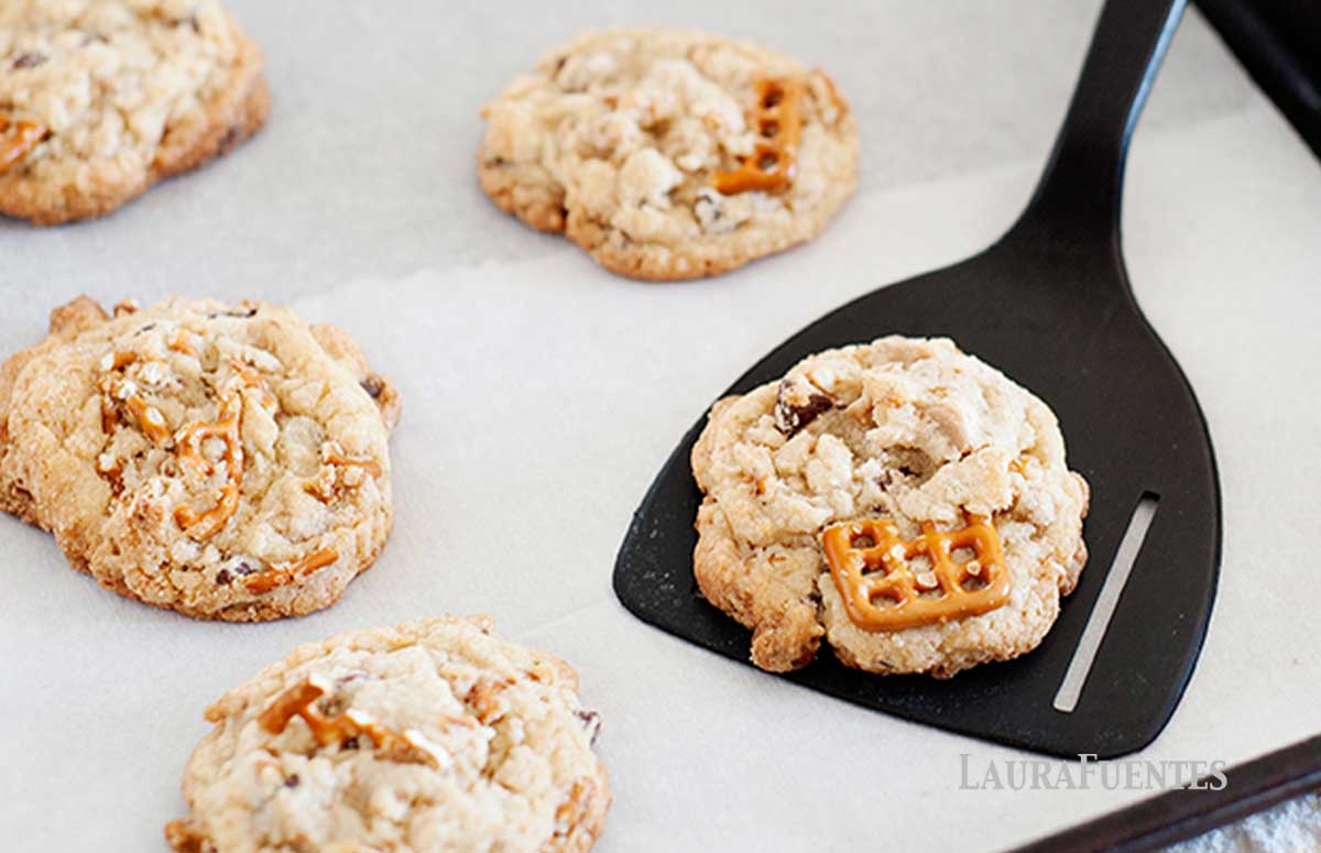 kitchen sink cookies on a baking tray