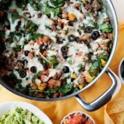overhead of easy beef taco skillet