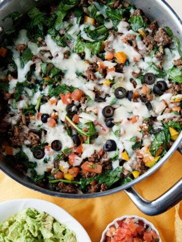 overhead of easy beef taco skillet