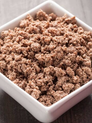 large bowl filled with cooked ground beef