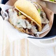 Philly cheesesteak Tacos in a bowl