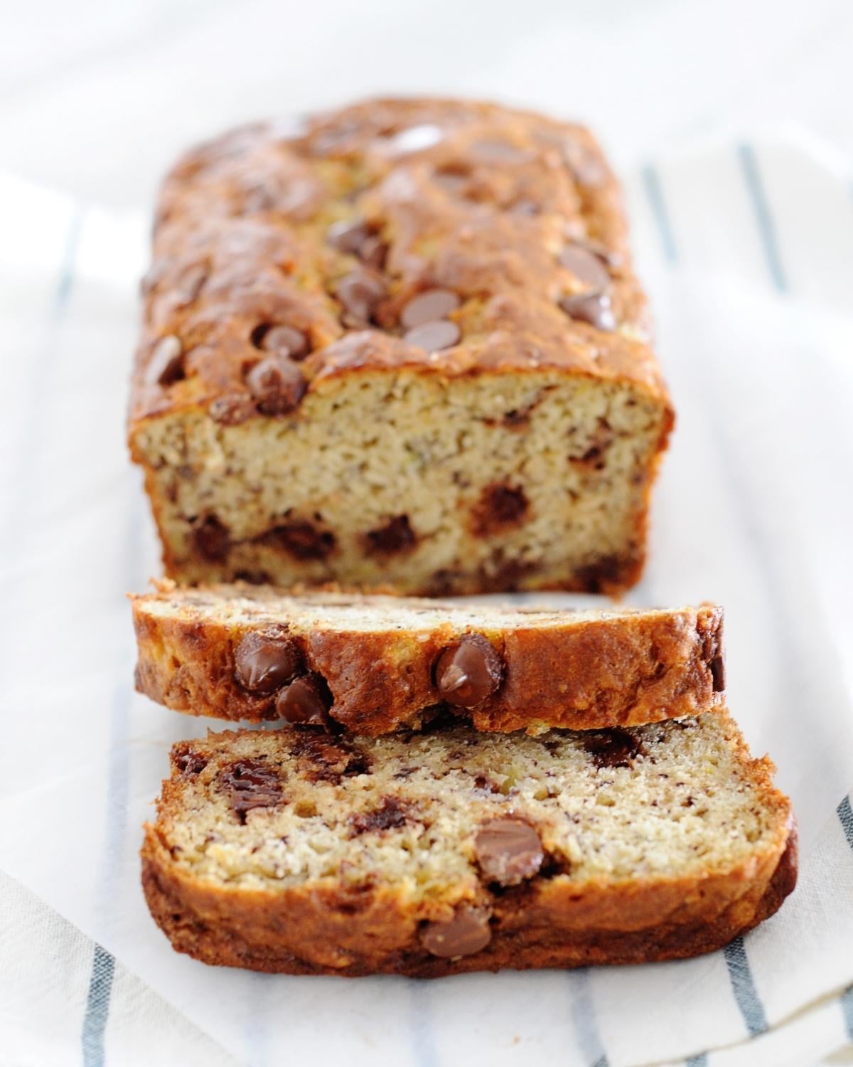 chocolate chip banana bread sliced