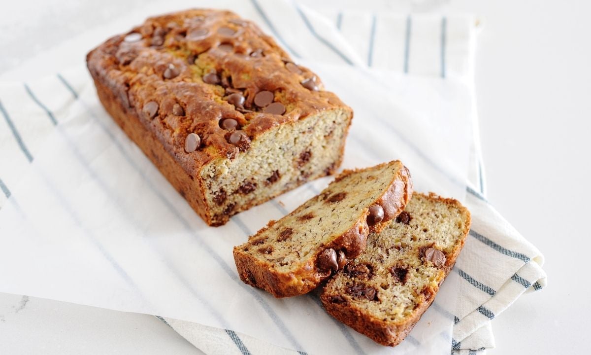 chocolate chip banana bread sliced