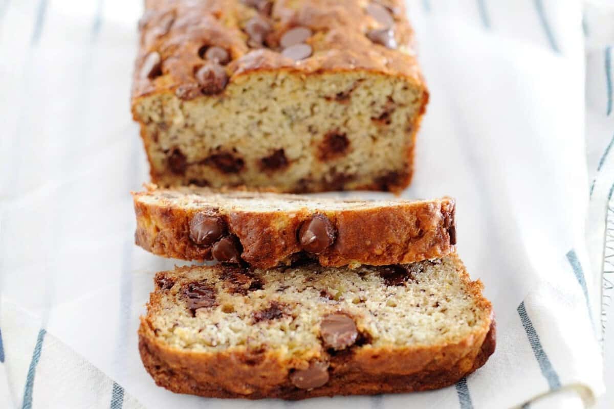 chocolate chip banana bread sliced